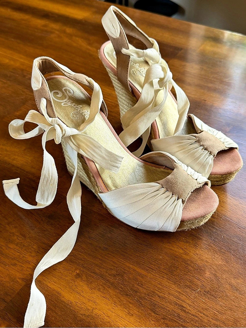 Seychelles Pink & Cream Wedge Sandals